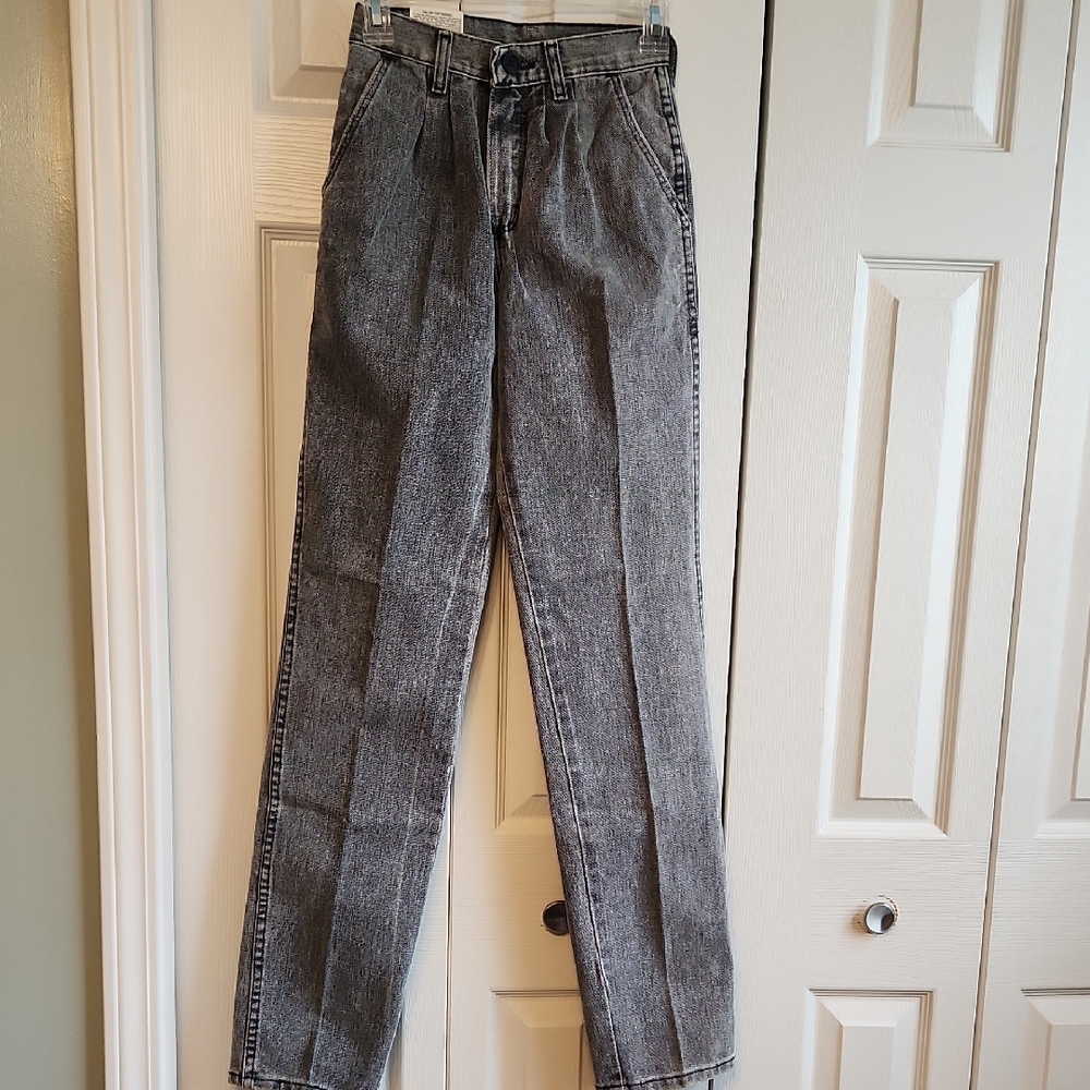 Womens Vintage Wrangler High Waist Acid Stone Wash Black Pleated Jeans NWT